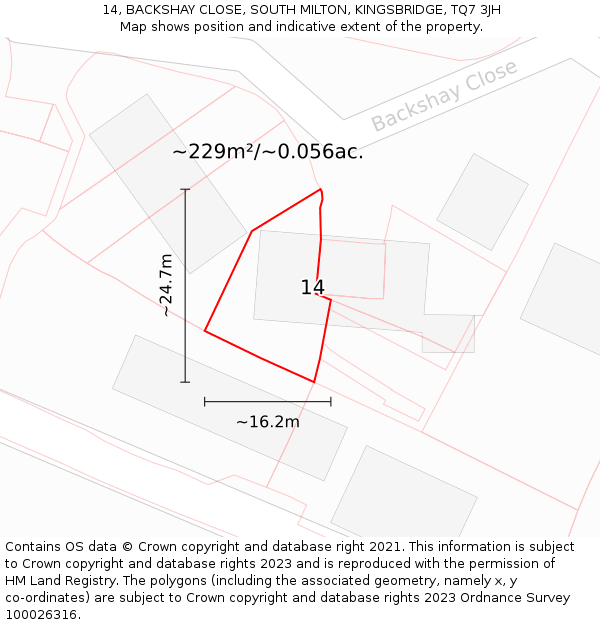 14, BACKSHAY CLOSE, SOUTH MILTON, KINGSBRIDGE, TQ7 3JH: Plot and title map