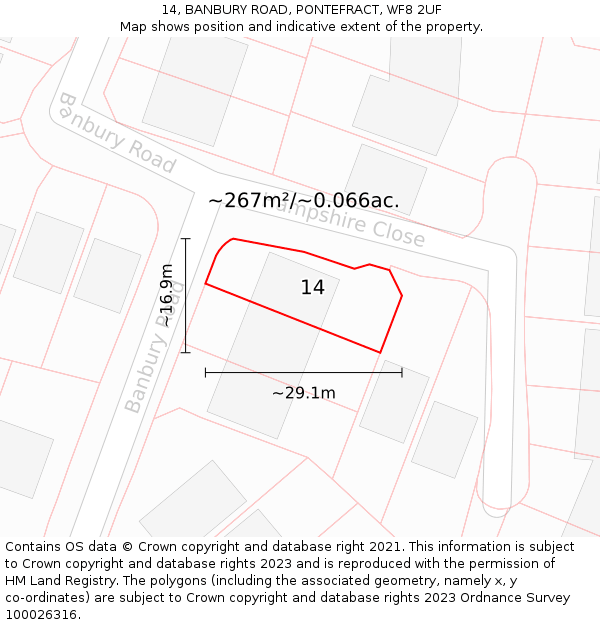 14, BANBURY ROAD, PONTEFRACT, WF8 2UF: Plot and title map