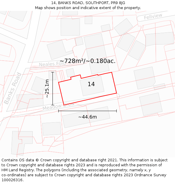 14, BANKS ROAD, SOUTHPORT, PR9 8JG: Plot and title map