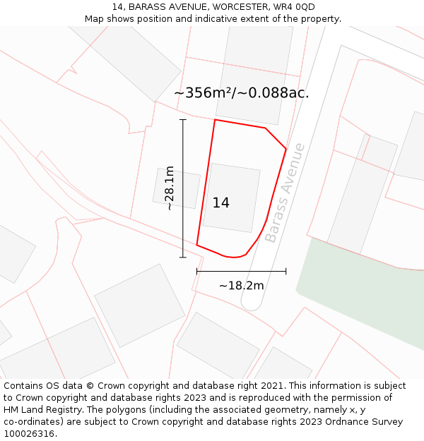 14, BARASS AVENUE, WORCESTER, WR4 0QD: Plot and title map