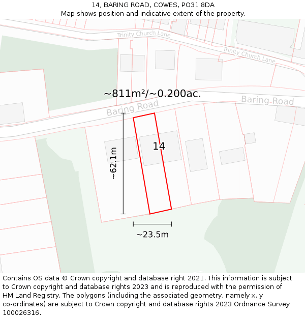 14, BARING ROAD, COWES, PO31 8DA: Plot and title map