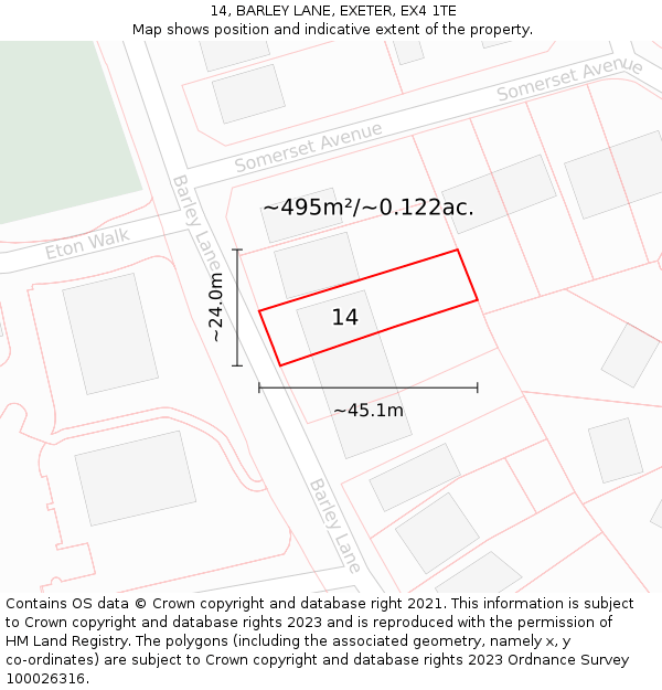 14, BARLEY LANE, EXETER, EX4 1TE: Plot and title map