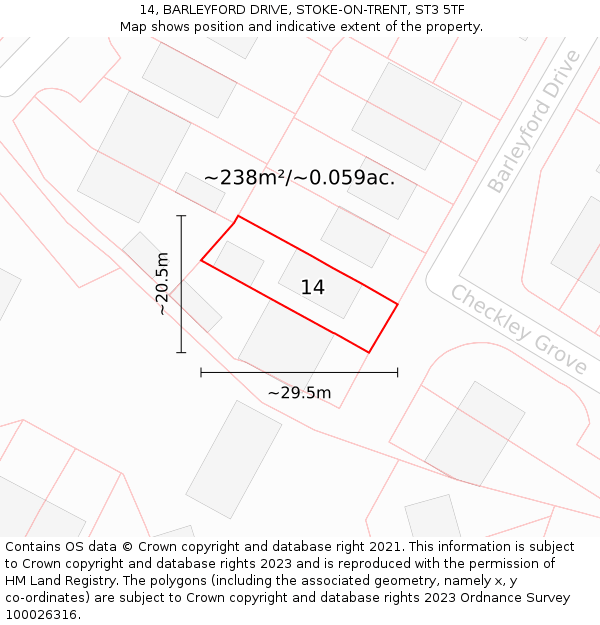 14, BARLEYFORD DRIVE, STOKE-ON-TRENT, ST3 5TF: Plot and title map