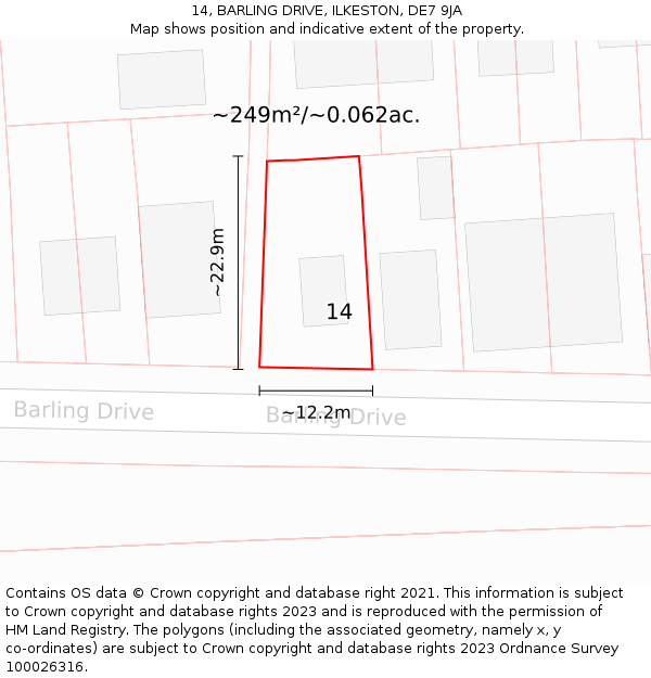 14, BARLING DRIVE, ILKESTON, DE7 9JA: Plot and title map