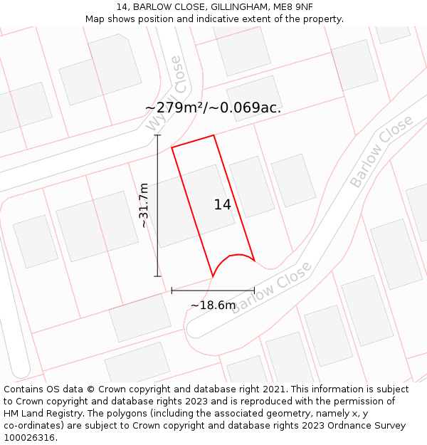 14, BARLOW CLOSE, GILLINGHAM, ME8 9NF: Plot and title map