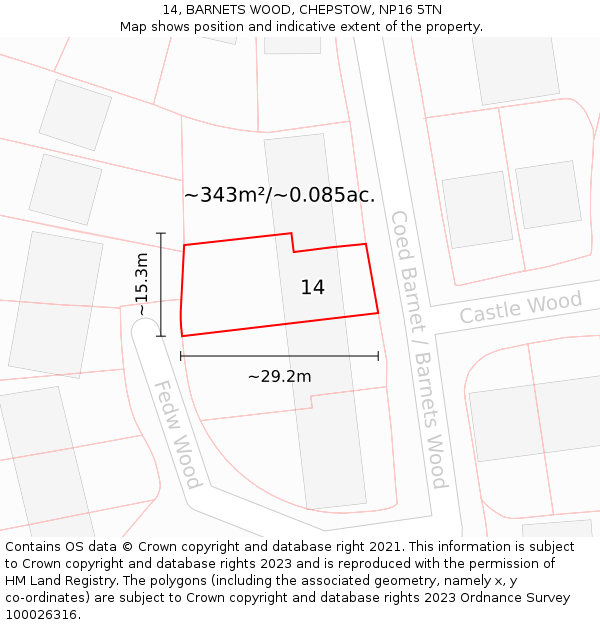 14, BARNETS WOOD, CHEPSTOW, NP16 5TN: Plot and title map