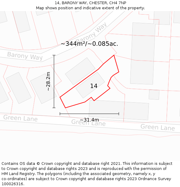 14, BARONY WAY, CHESTER, CH4 7NP: Plot and title map