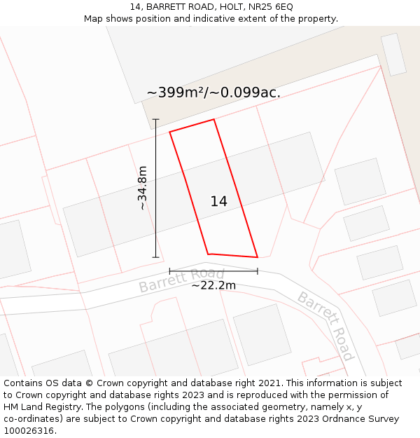 14, BARRETT ROAD, HOLT, NR25 6EQ: Plot and title map