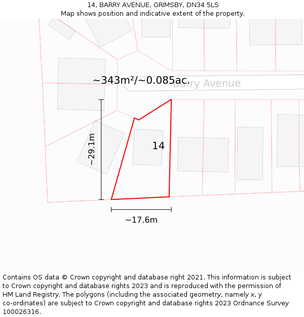 14, BARRY AVENUE, GRIMSBY, DN34 5LS: Plot and title map