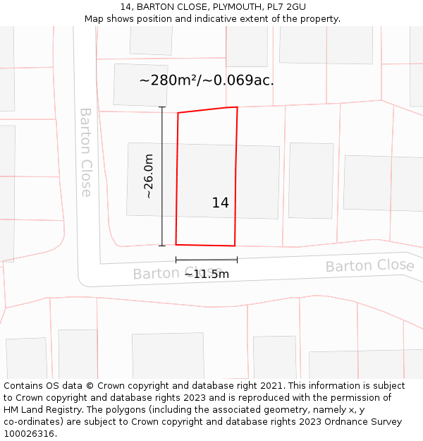 14, BARTON CLOSE, PLYMOUTH, PL7 2GU: Plot and title map
