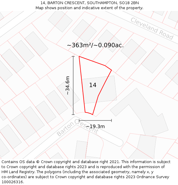 14, BARTON CRESCENT, SOUTHAMPTON, SO18 2BN: Plot and title map