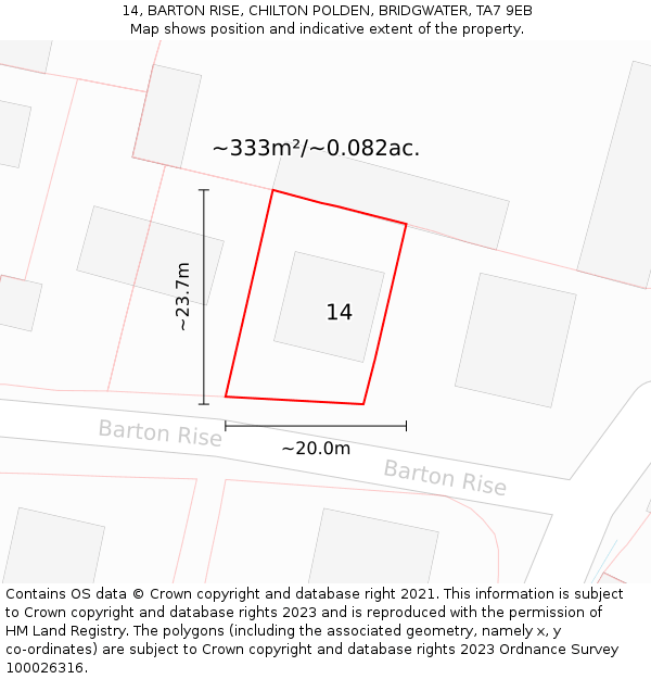 14, BARTON RISE, CHILTON POLDEN, BRIDGWATER, TA7 9EB: Plot and title map