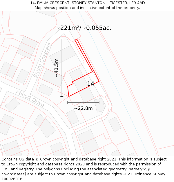 14, BAUM CRESCENT, STONEY STANTON, LEICESTER, LE9 4AD: Plot and title map