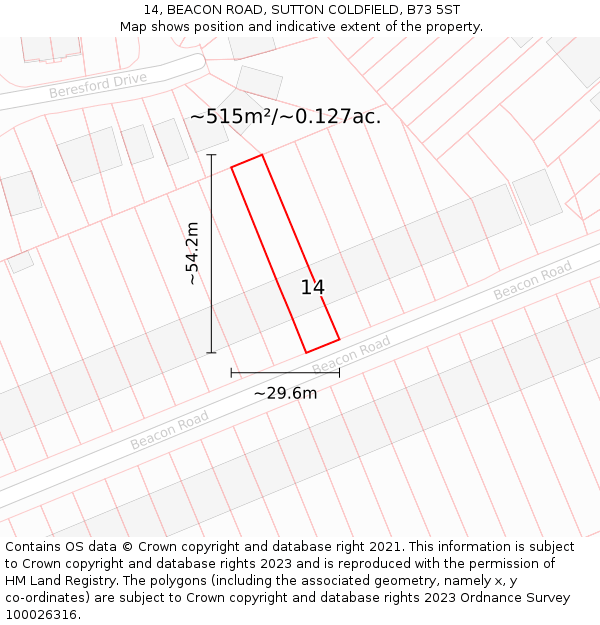 14, BEACON ROAD, SUTTON COLDFIELD, B73 5ST: Plot and title map