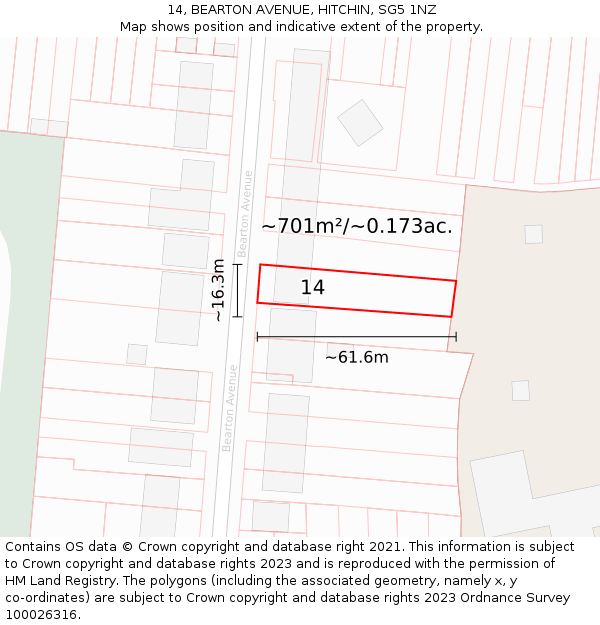 14, BEARTON AVENUE, HITCHIN, SG5 1NZ: Plot and title map