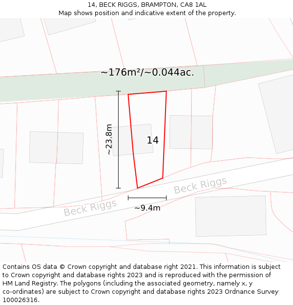 14, BECK RIGGS, BRAMPTON, CA8 1AL: Plot and title map