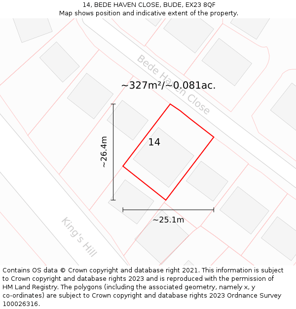 14, BEDE HAVEN CLOSE, BUDE, EX23 8QF: Plot and title map