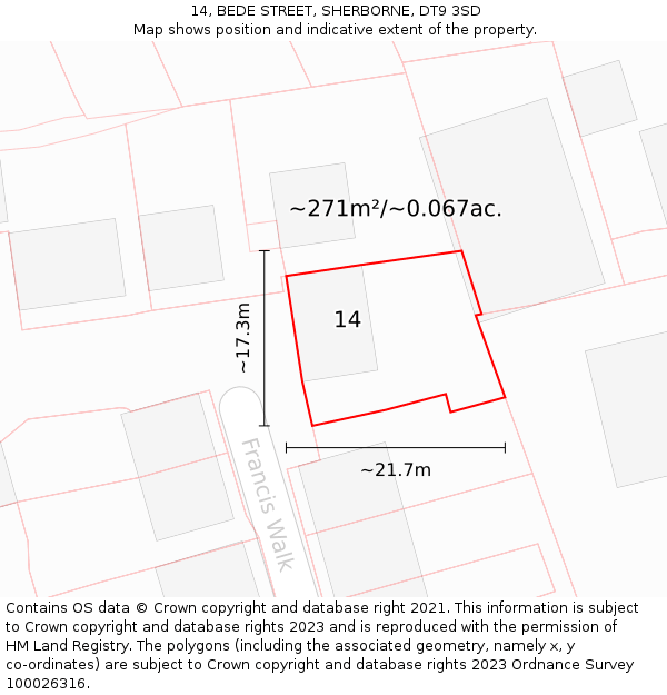 14, BEDE STREET, SHERBORNE, DT9 3SD: Plot and title map