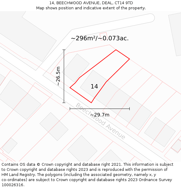 14, BEECHWOOD AVENUE, DEAL, CT14 9TD: Plot and title map