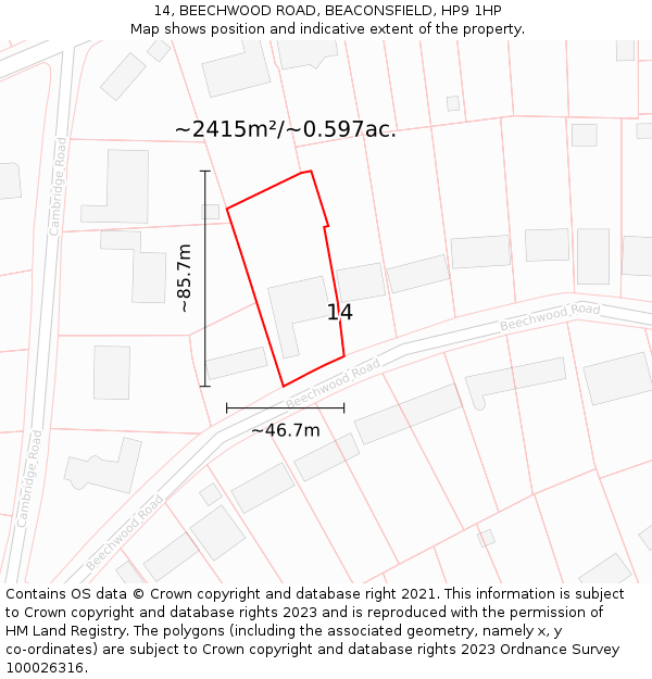 14, BEECHWOOD ROAD, BEACONSFIELD, HP9 1HP: Plot and title map