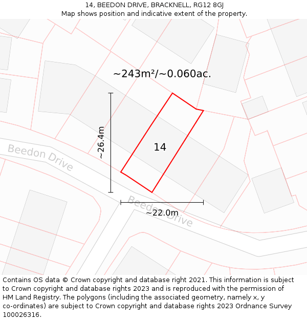 14, BEEDON DRIVE, BRACKNELL, RG12 8GJ: Plot and title map