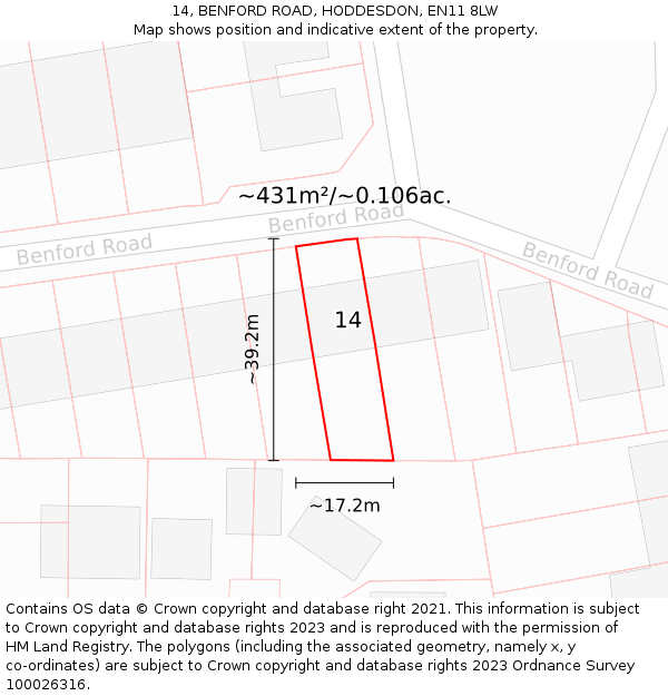 14, BENFORD ROAD, HODDESDON, EN11 8LW: Plot and title map