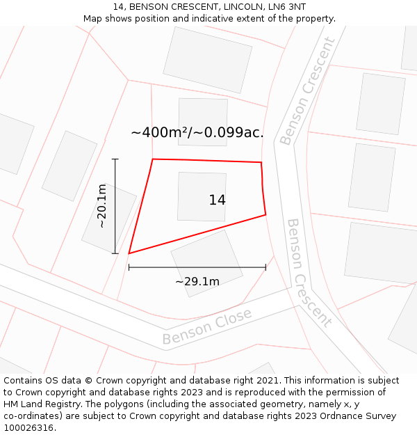 14, BENSON CRESCENT, LINCOLN, LN6 3NT: Plot and title map