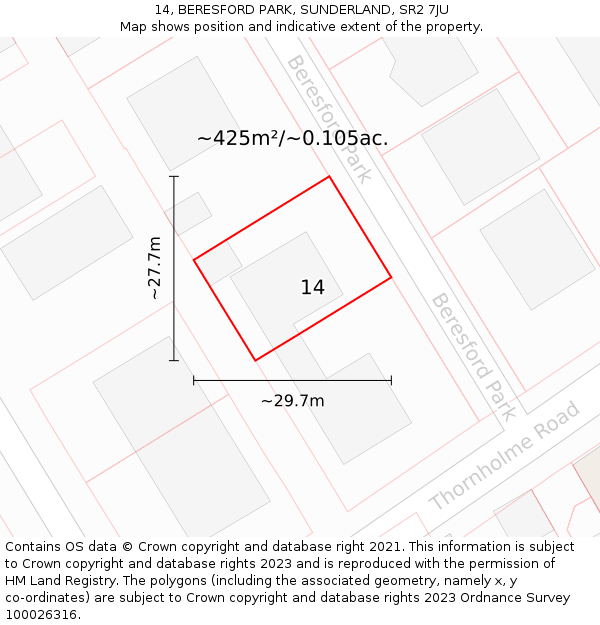 14, BERESFORD PARK, SUNDERLAND, SR2 7JU: Plot and title map