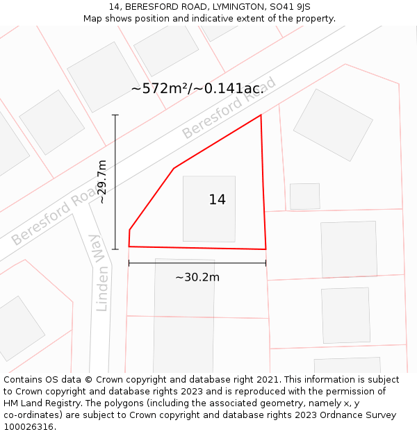 14, BERESFORD ROAD, LYMINGTON, SO41 9JS: Plot and title map