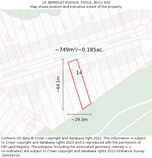 14, BERKELEY AVENUE, POOLE, BH12 4HZ: Plot and title map