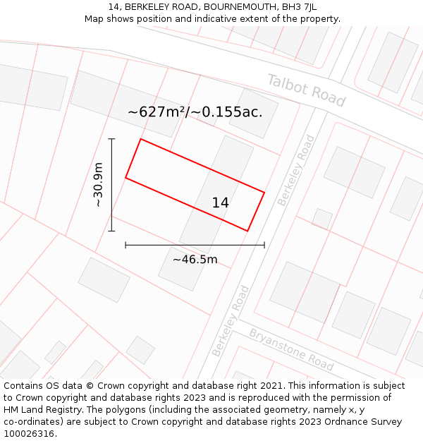 14, BERKELEY ROAD, BOURNEMOUTH, BH3 7JL: Plot and title map