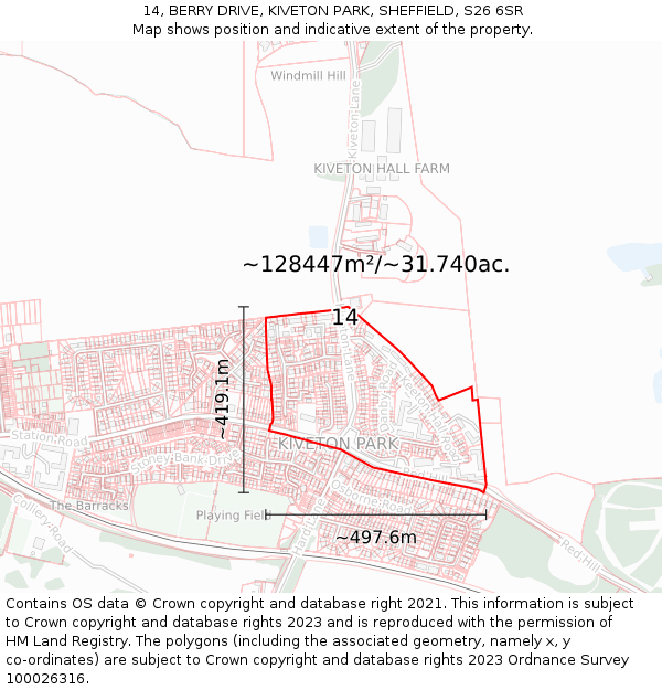 14, BERRY DRIVE, KIVETON PARK, SHEFFIELD, S26 6SR: Plot and title map