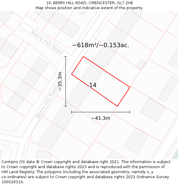 14, BERRY HILL ROAD, CIRENCESTER, GL7 2HE: Plot and title map