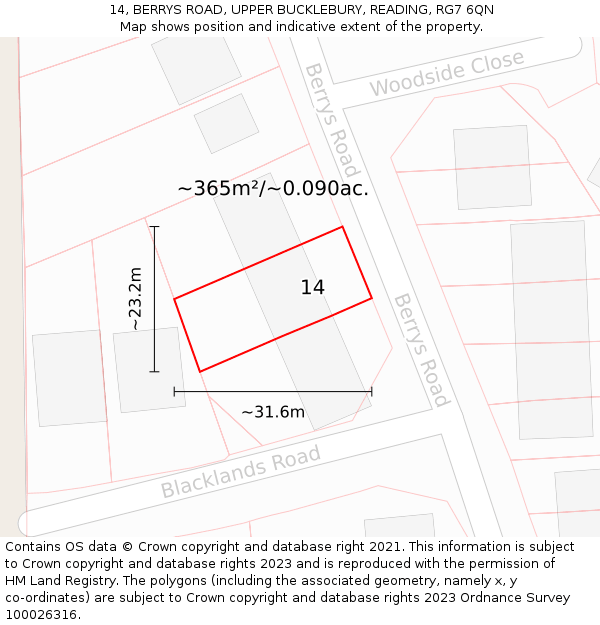 14, BERRYS ROAD, UPPER BUCKLEBURY, READING, RG7 6QN: Plot and title map