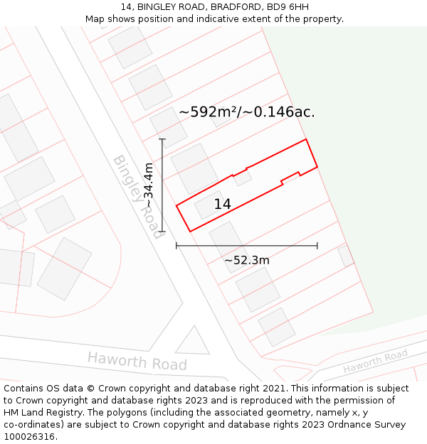 14, BINGLEY ROAD, BRADFORD, BD9 6HH: Plot and title map