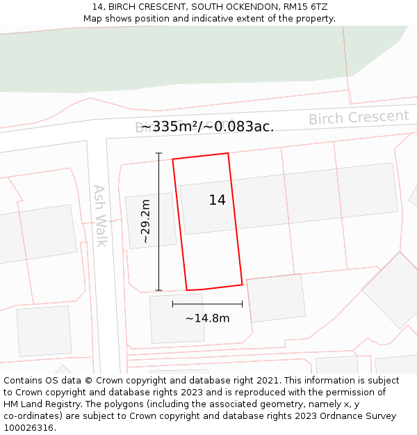 14, BIRCH CRESCENT, SOUTH OCKENDON, RM15 6TZ: Plot and title map