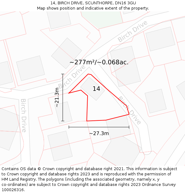 14, BIRCH DRIVE, SCUNTHORPE, DN16 3GU: Plot and title map