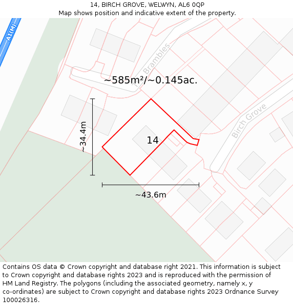 14, BIRCH GROVE, WELWYN, AL6 0QP: Plot and title map