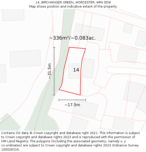 14, BIRCHANGER GREEN, WORCESTER, WR4 0DW: Plot and title map