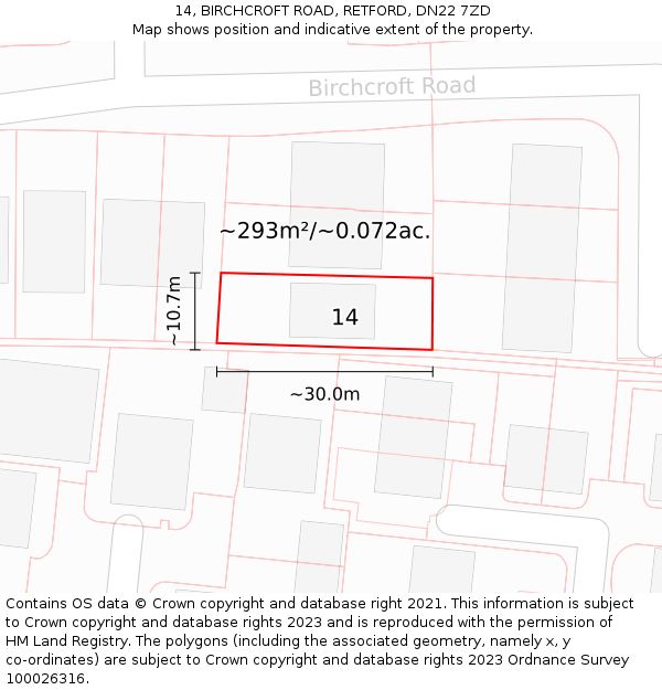 14, BIRCHCROFT ROAD, RETFORD, DN22 7ZD: Plot and title map