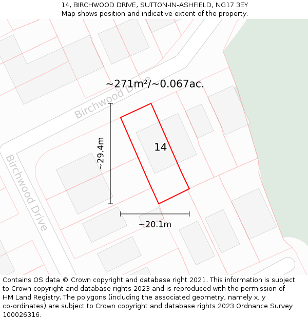 14, BIRCHWOOD DRIVE, SUTTON-IN-ASHFIELD, NG17 3EY: Plot and title map