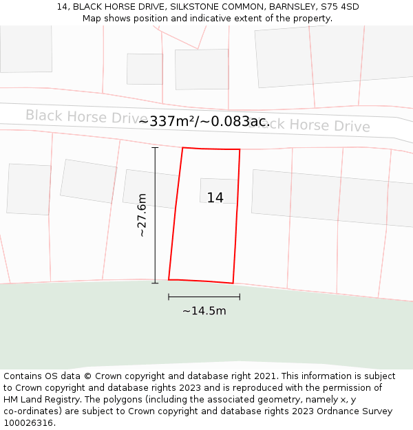 14, BLACK HORSE DRIVE, SILKSTONE COMMON, BARNSLEY, S75 4SD: Plot and title map