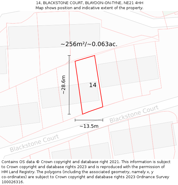 14, BLACKSTONE COURT, BLAYDON-ON-TYNE, NE21 4HH: Plot and title map