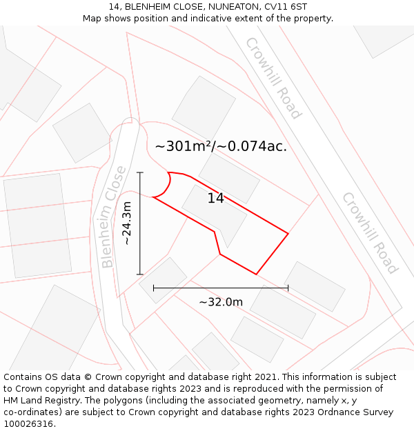 14, BLENHEIM CLOSE, NUNEATON, CV11 6ST: Plot and title map