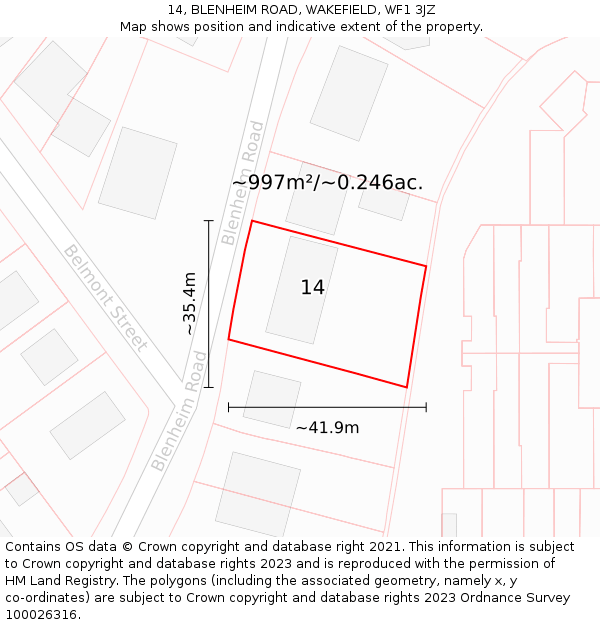 14, BLENHEIM ROAD, WAKEFIELD, WF1 3JZ: Plot and title map