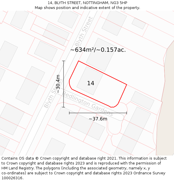 14, BLYTH STREET, NOTTINGHAM, NG3 5HP: Plot and title map