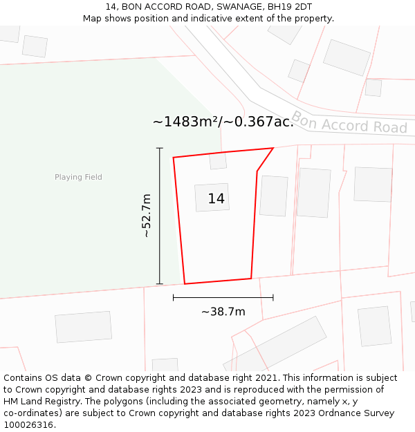 14, BON ACCORD ROAD, SWANAGE, BH19 2DT: Plot and title map