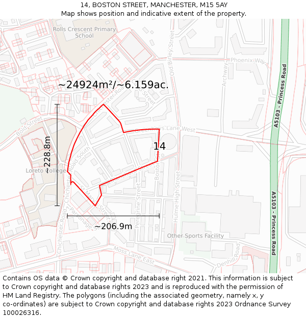 14, BOSTON STREET, MANCHESTER, M15 5AY: Plot and title map