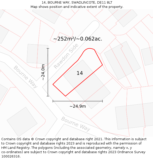 14, BOURNE WAY, SWADLINCOTE, DE11 8LT: Plot and title map