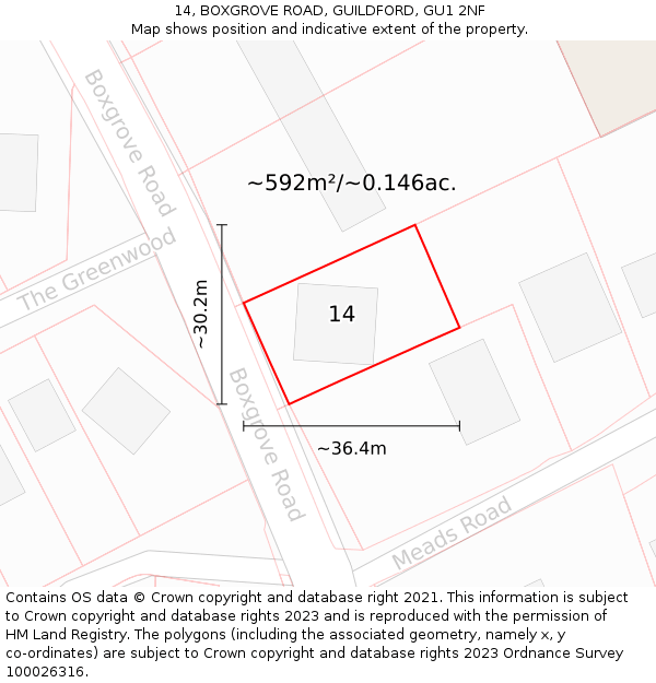 14, BOXGROVE ROAD, GUILDFORD, GU1 2NF: Plot and title map